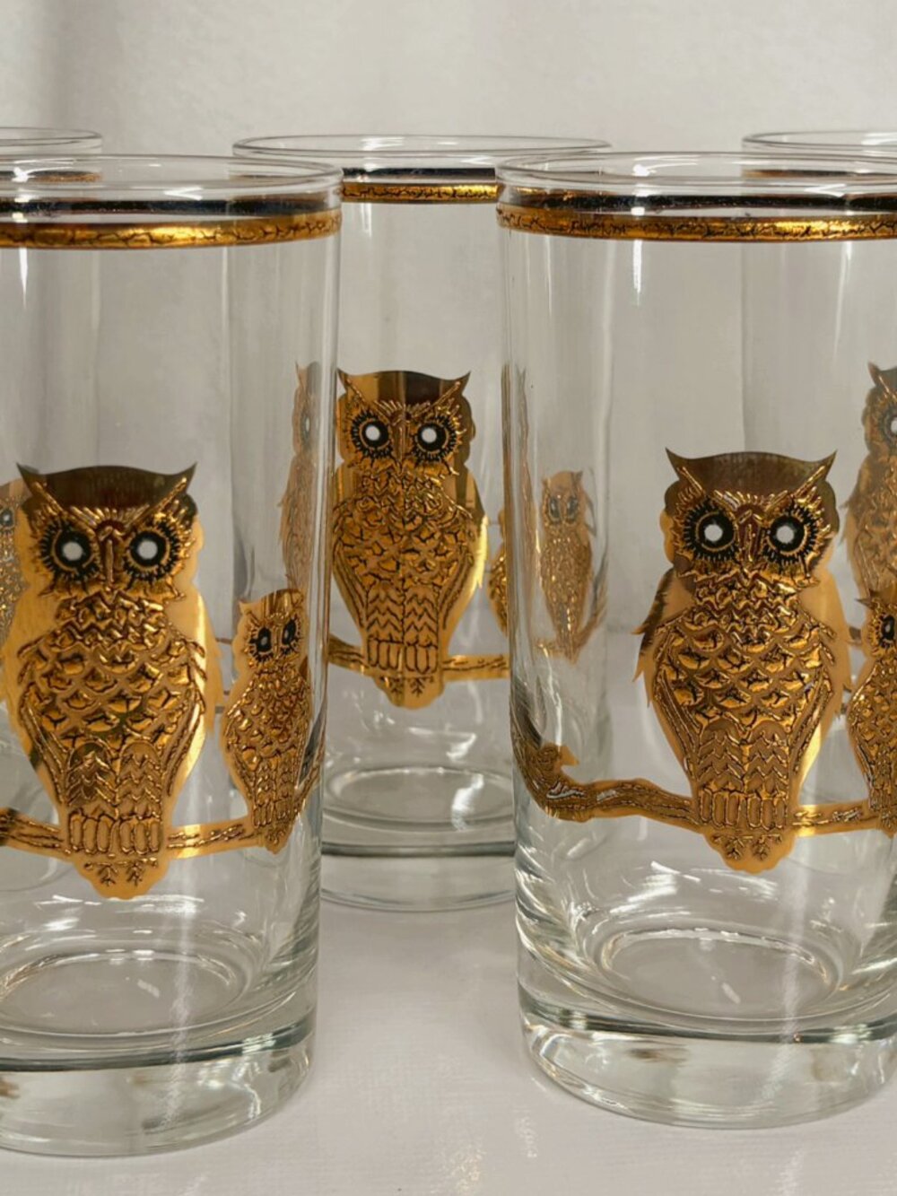 Culver 22K Gold Owl Highball Glasses Lot Of 8 VTG 1950s Hollywood Regency